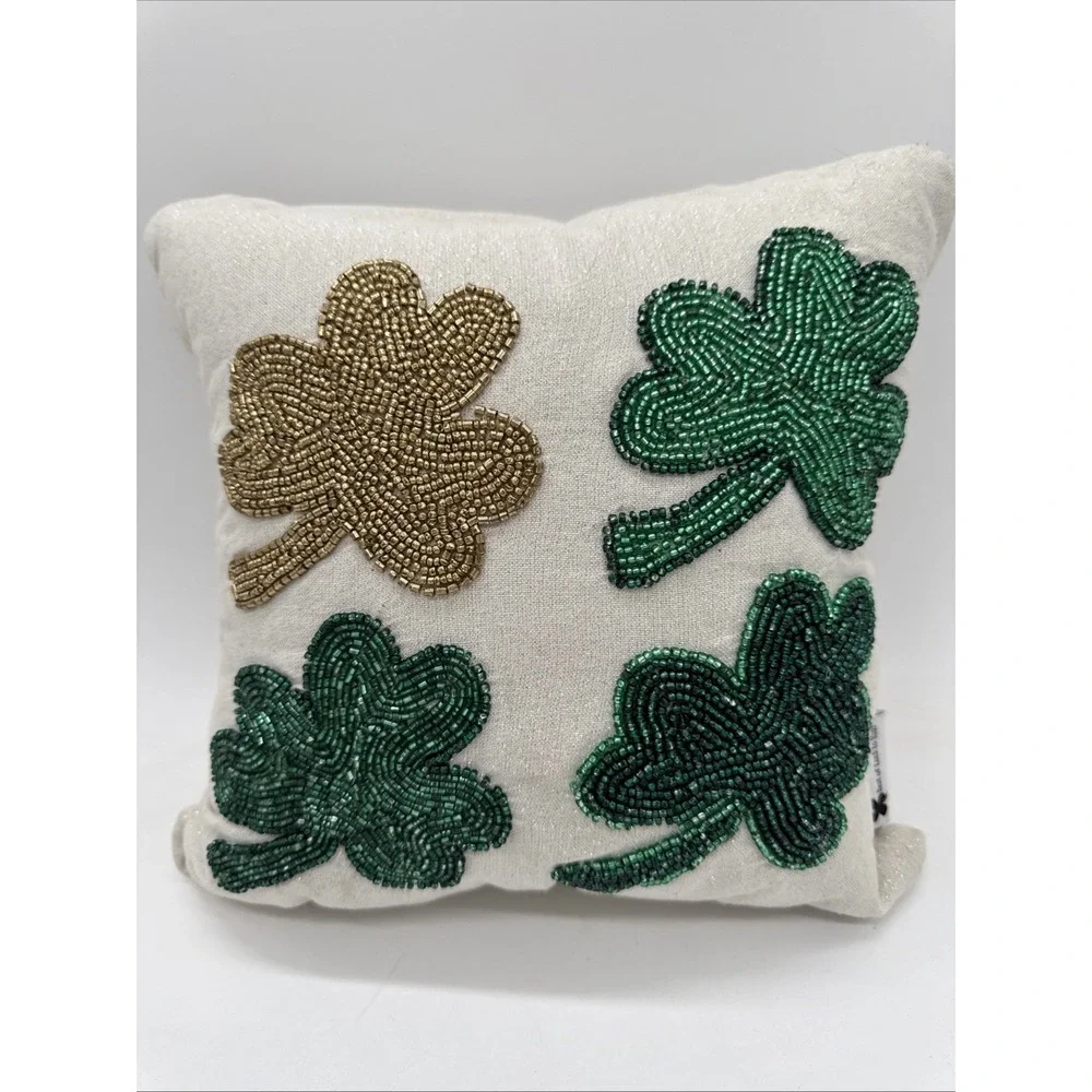 Beaded Sequin Pillow Floral Shamrocks One Square 11